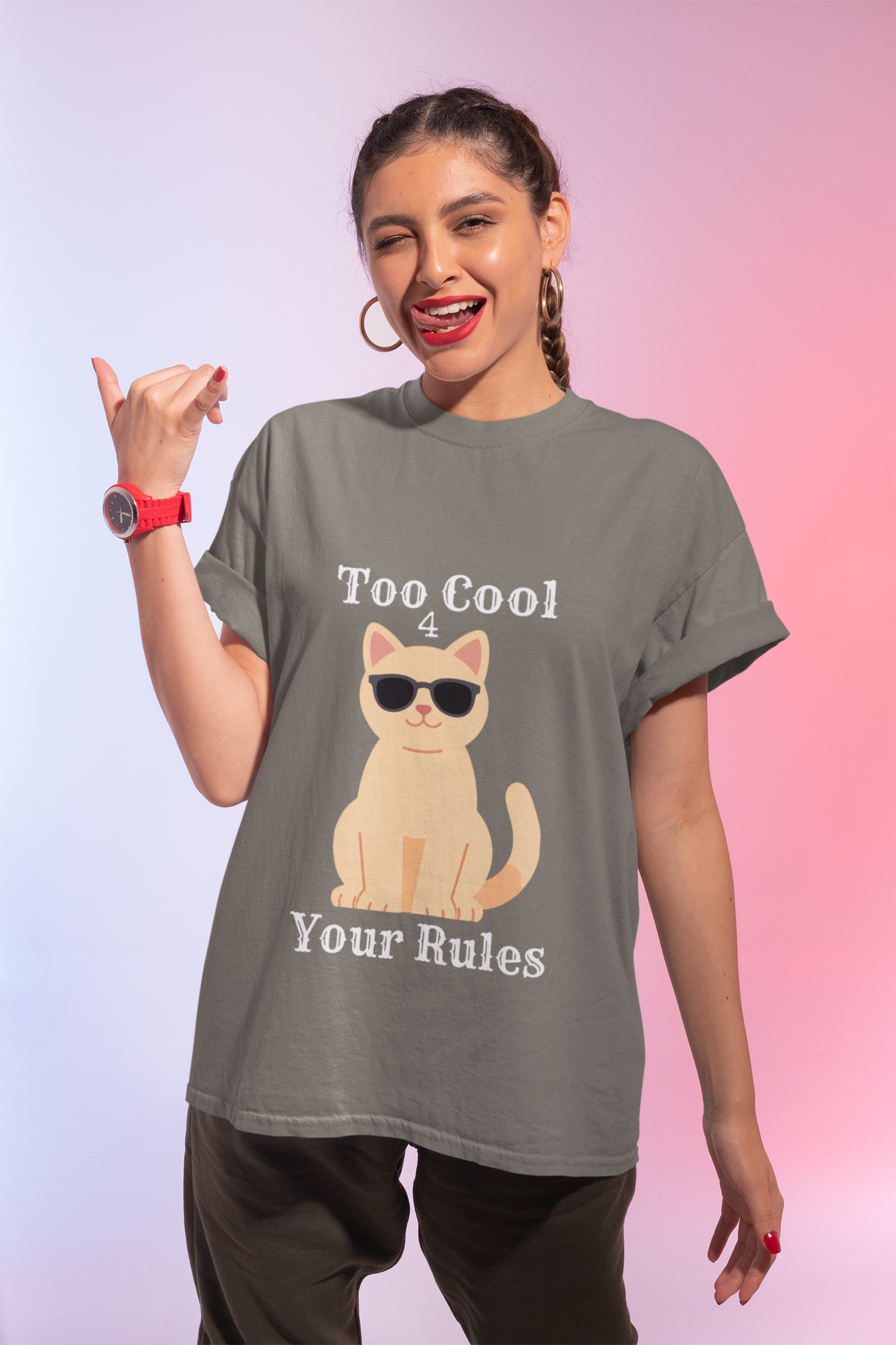 "Too Cool 4 Your Rules" Funny Cat Graphic Tee