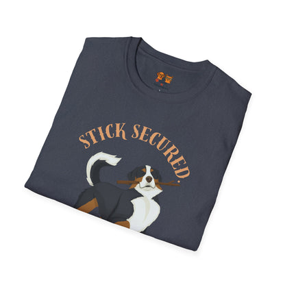 Stick Secured Dog T-Shirt — "Mission Accomplished" Graphic Tee