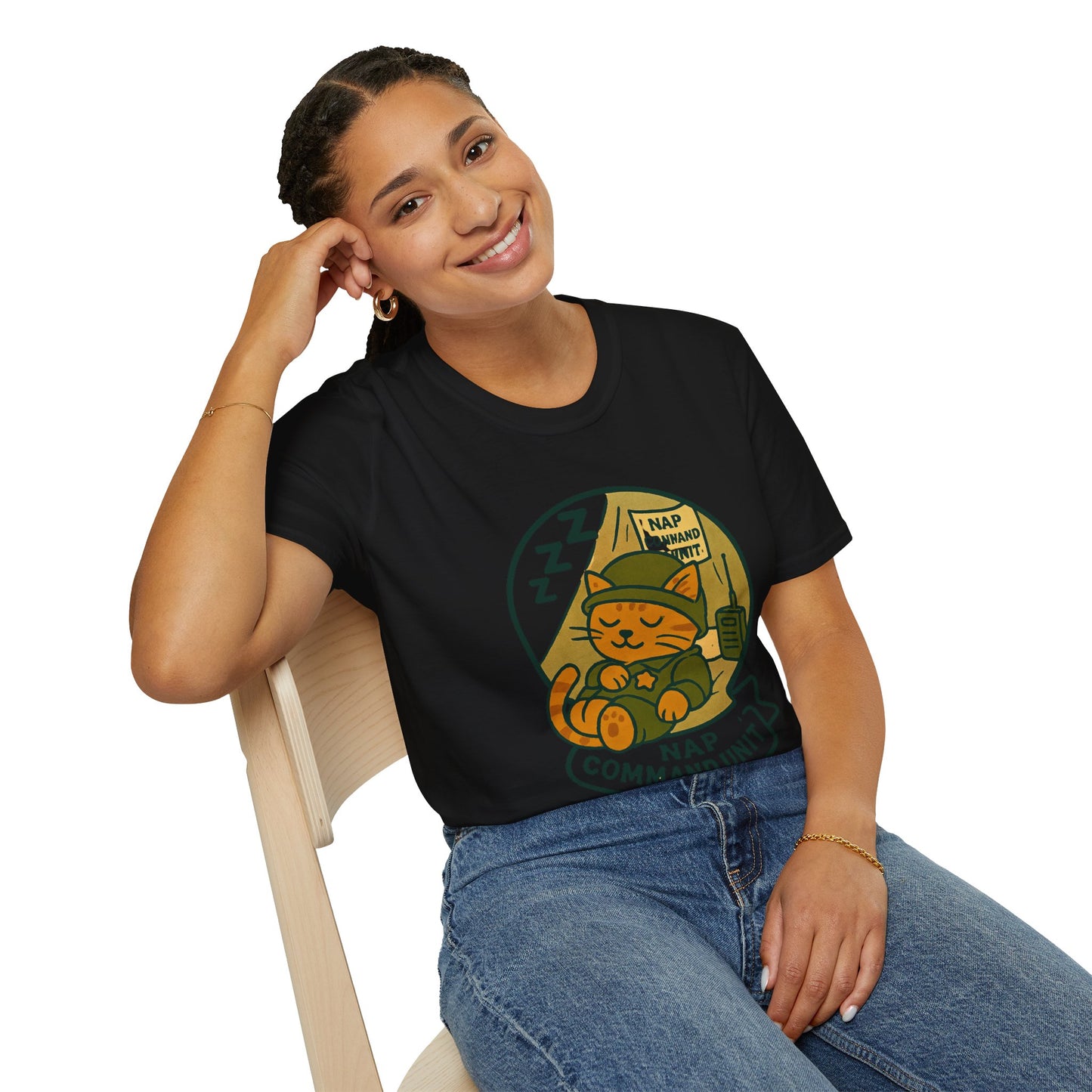 Nap Command Unit T-Shirt — Cute Sleeping Cat Military Patch Tee