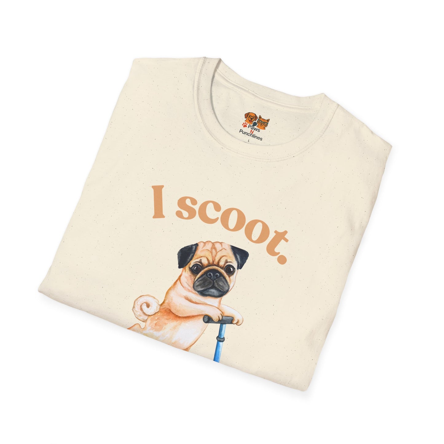 Pug on Scooter T-Shirt – "I scoot. You salute." Cute Pug Graphic Tee