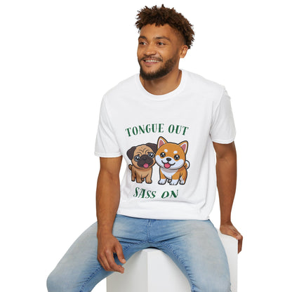 Tongue Out Sass On T-Shirt — Cute Pug & Shiba Inu Graphic Tee