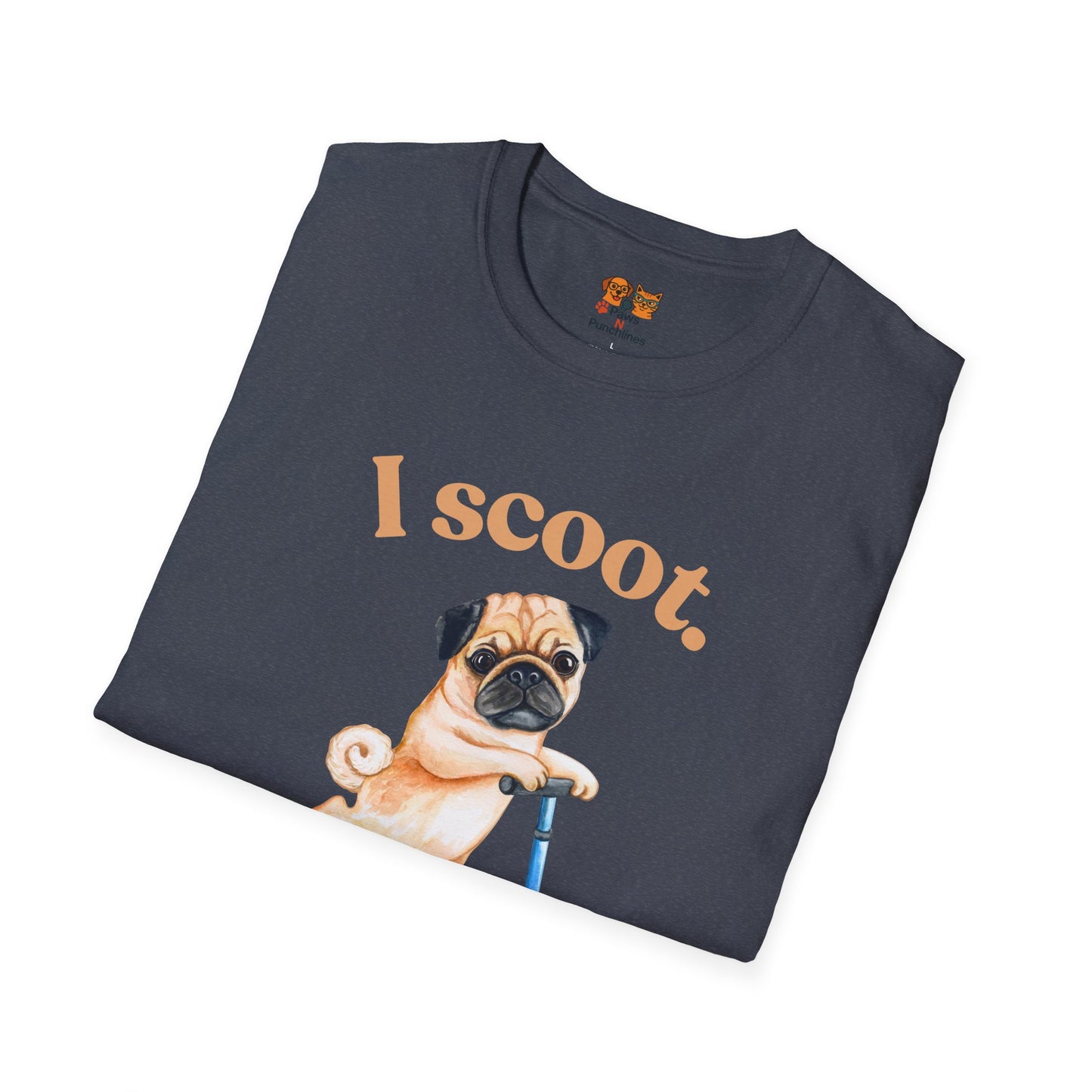 Pug on Scooter T-Shirt – "I scoot. You salute." Cute Pug Graphic Tee