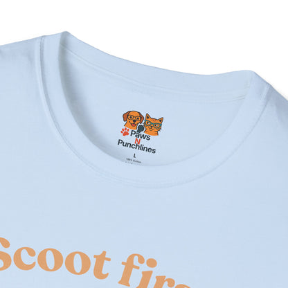 Scoot First Pug T-Shirt — "Scoot first. Questions later." Cute Scooter Dog Tee
