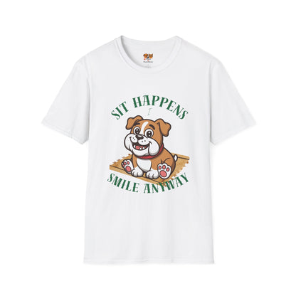 “Sit Happens, Smile Anyway” — Funny Bulldog Graphic Tee
