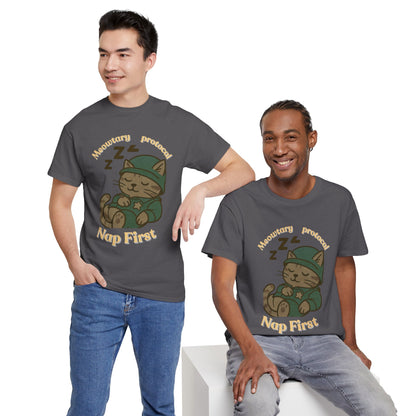 Nap First Cat T-Shirt — Cute Sleeping Kitten Graphic Tee
