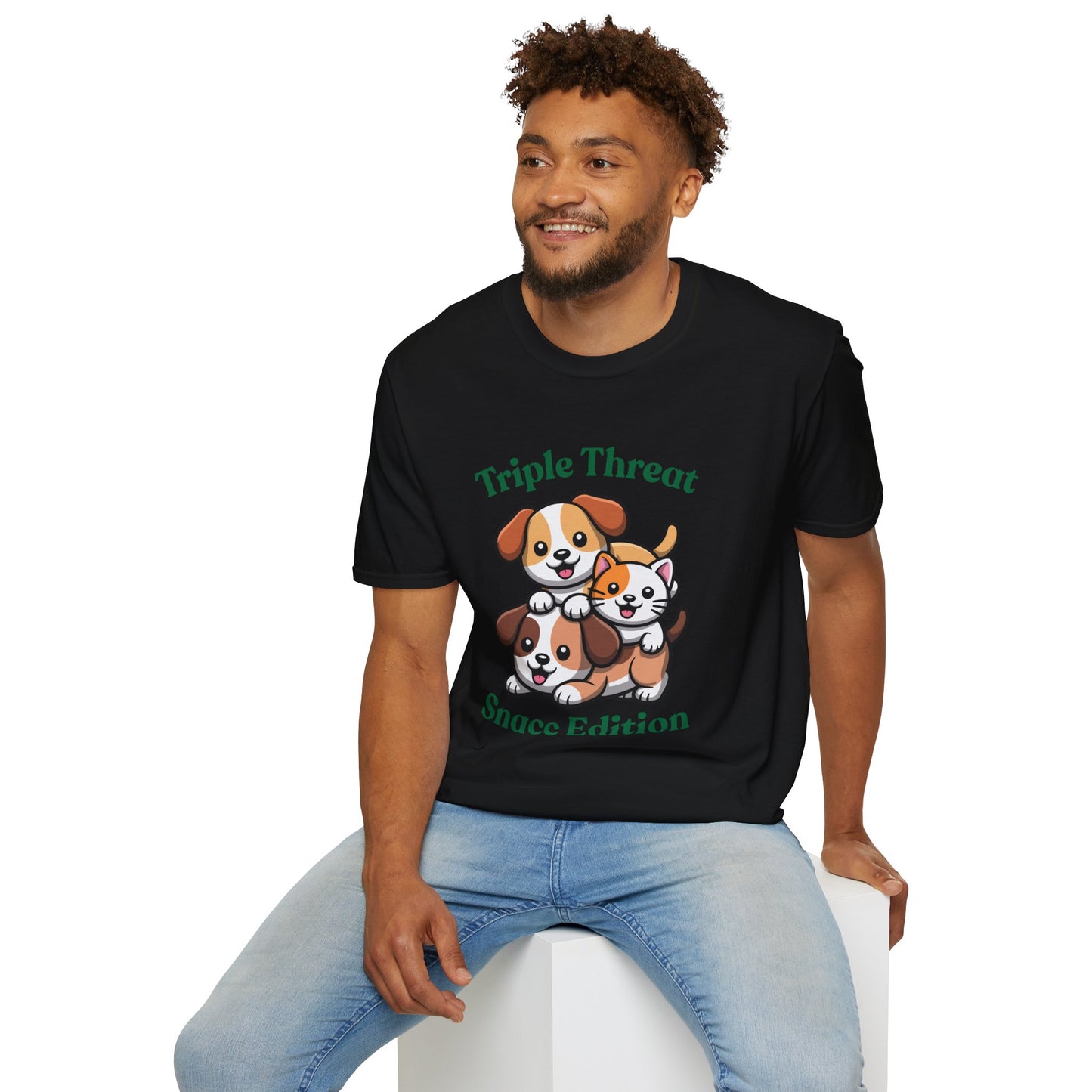 Triple Threat Snacc Edition T-Shirt – Cute Puppy & Kitten Stack Graphic Shirt