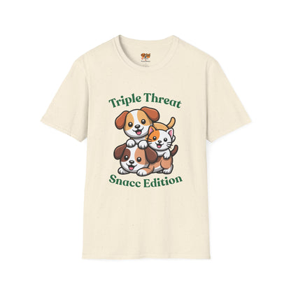 Triple Threat Snacc Edition T-Shirt – Cute Puppy & Kitten Stack Graphic Shirt