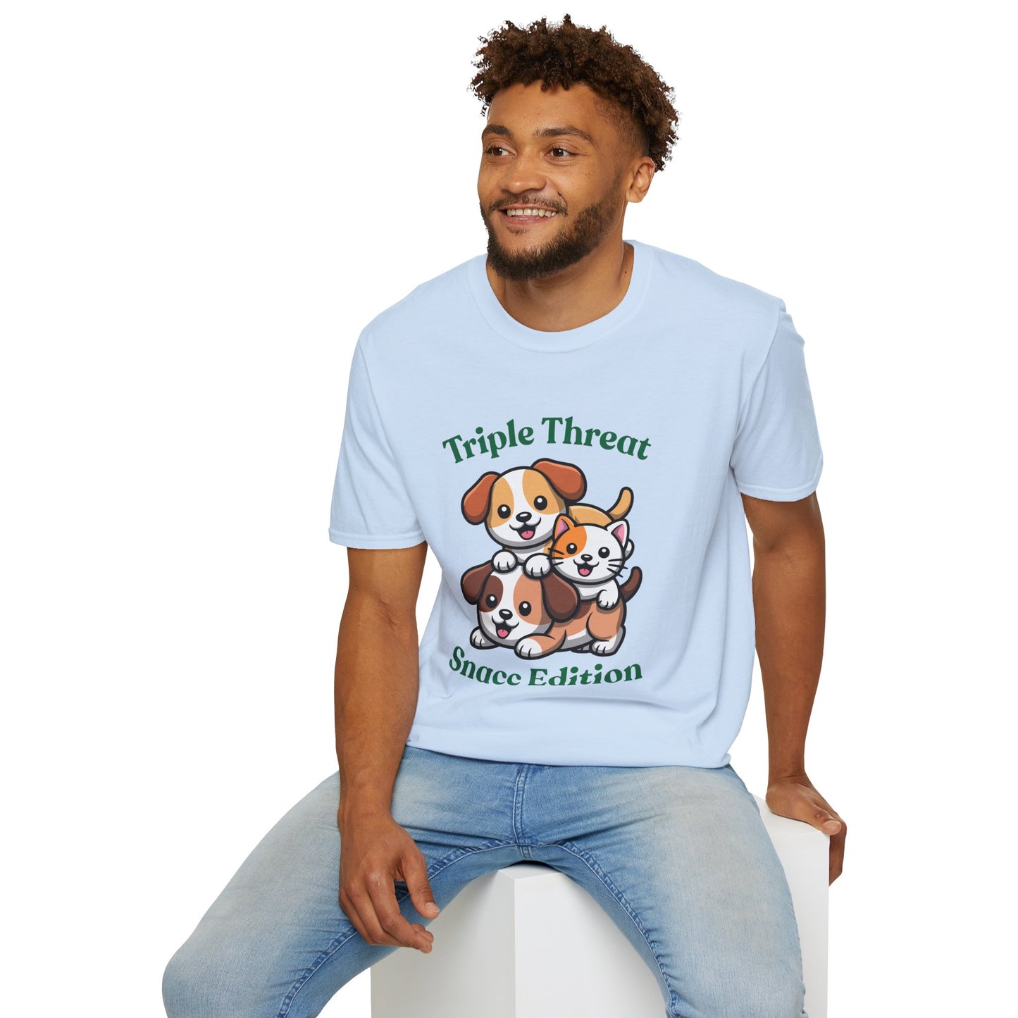 Triple Threat Snacc Edition T-Shirt – Cute Puppy & Kitten Stack Graphic Shirt
