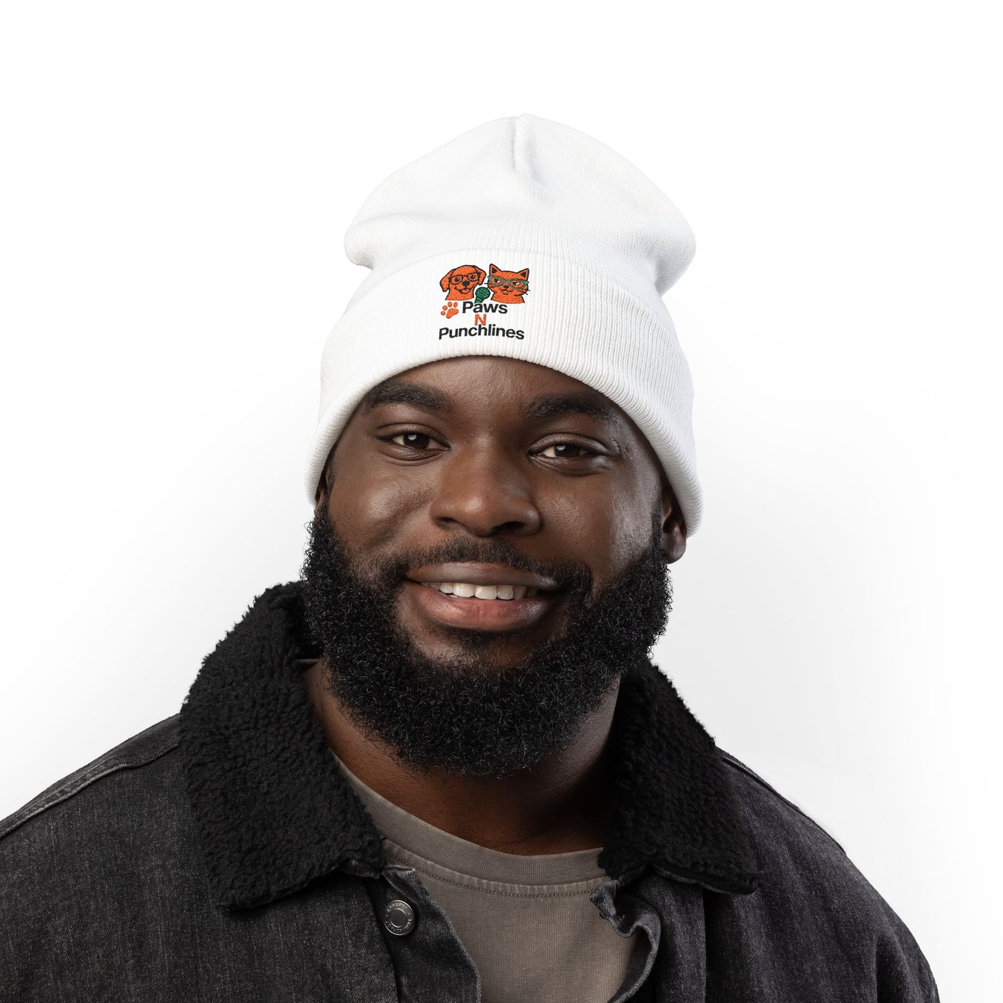 Paws & Punchlines Embroidered Knit Beanie — Cute Dog & Cat Winter Hat