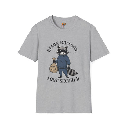 Recon Raccoon T-Shirt — "Loot Secured" Cute Thief Raccoon Graphic Tee