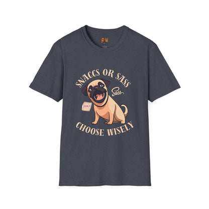 Snaccs Or Sass Pug  T-Shirt