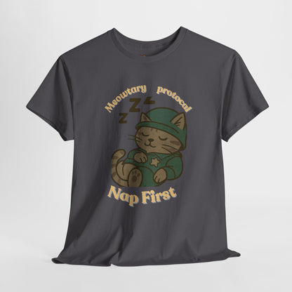 Nap First Cat T-Shirt — Cute Sleeping Kitten Graphic Tee