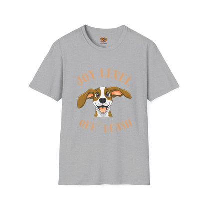 Joy Level Off Leash T-Shirt — Cute Happy Dog Graphic Tee
