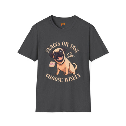 Snaccs Or Sass Pug  T-Shirt