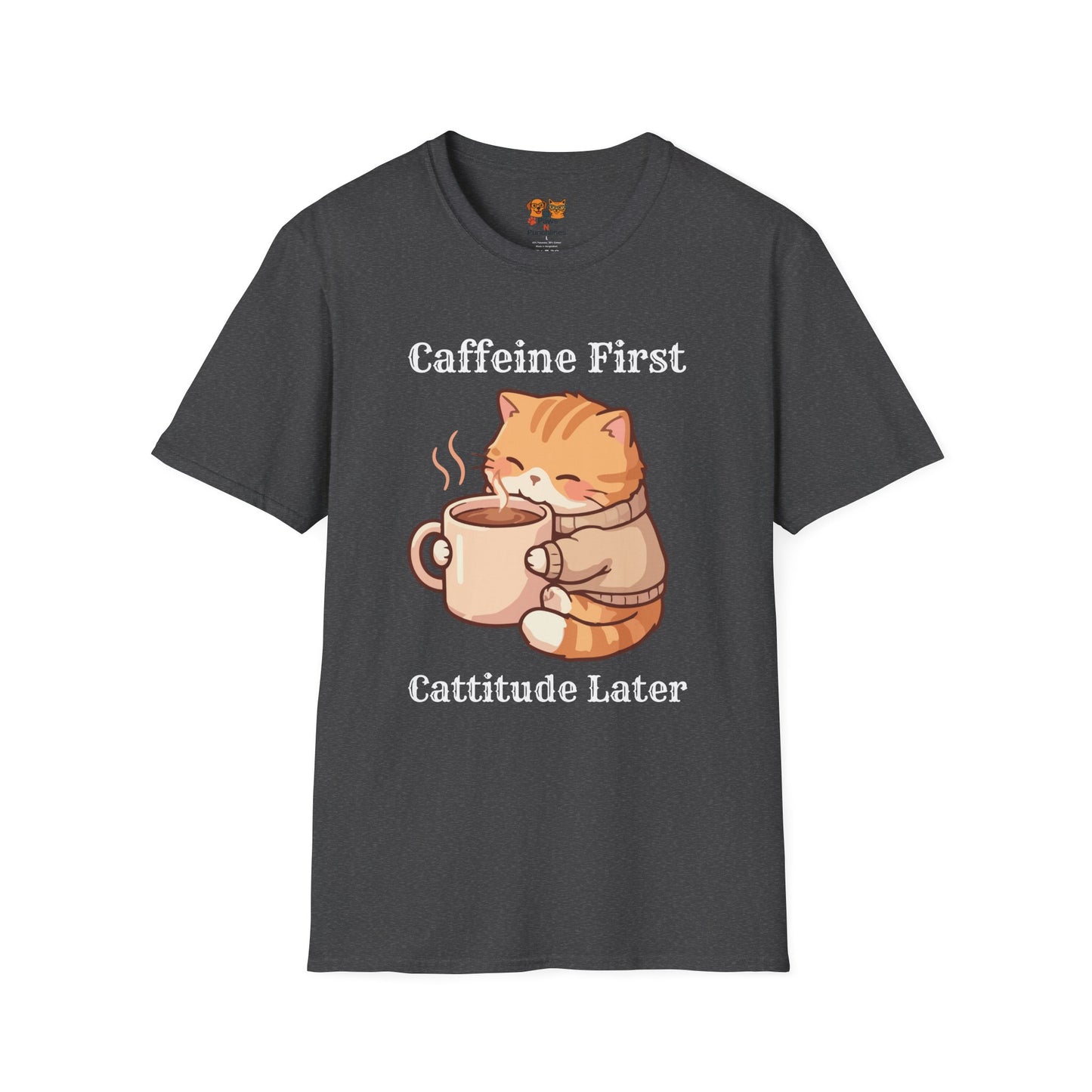 Caffeine First Cattitude Later, Cat Coffee T-Shirt
