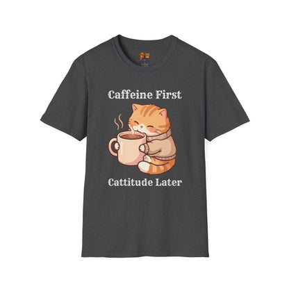 Caffeine First Cattitude Later, Cat Coffee T-Shirt