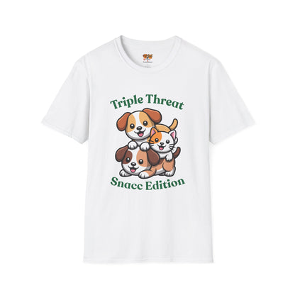 Triple Threat Snacc Edition T-Shirt – Cute Puppy & Kitten Stack Graphic Shirt