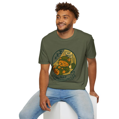 Nap Command Unit T-Shirt — Cute Sleeping Cat Military Patch Tee