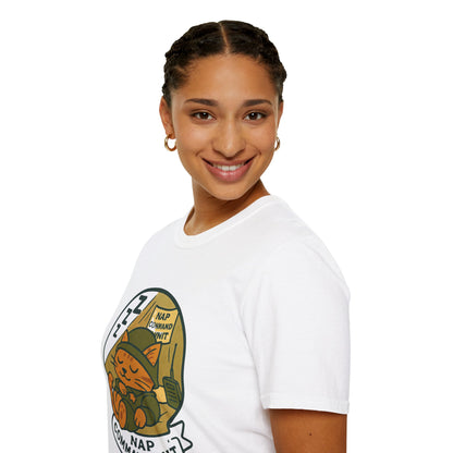 Nap Command Unit T-Shirt — Cute Sleeping Cat Military Patch Tee