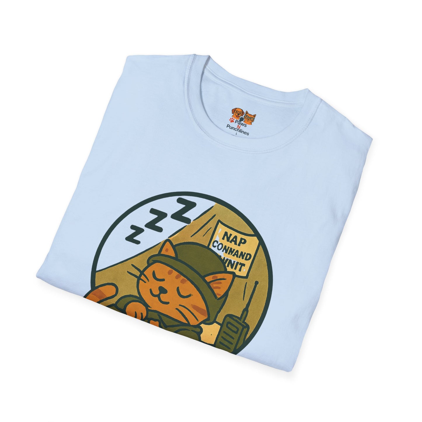 Nap Command Unit T-Shirt — Cute Sleeping Cat Military Patch Tee