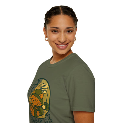 Nap Command Unit T-Shirt — Cute Sleeping Cat Military Patch Tee