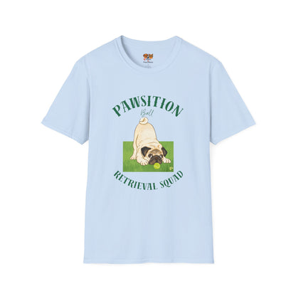 Pawsition Retrieval Squad T-Shirt — Cute Pug Dog Graphic Tee