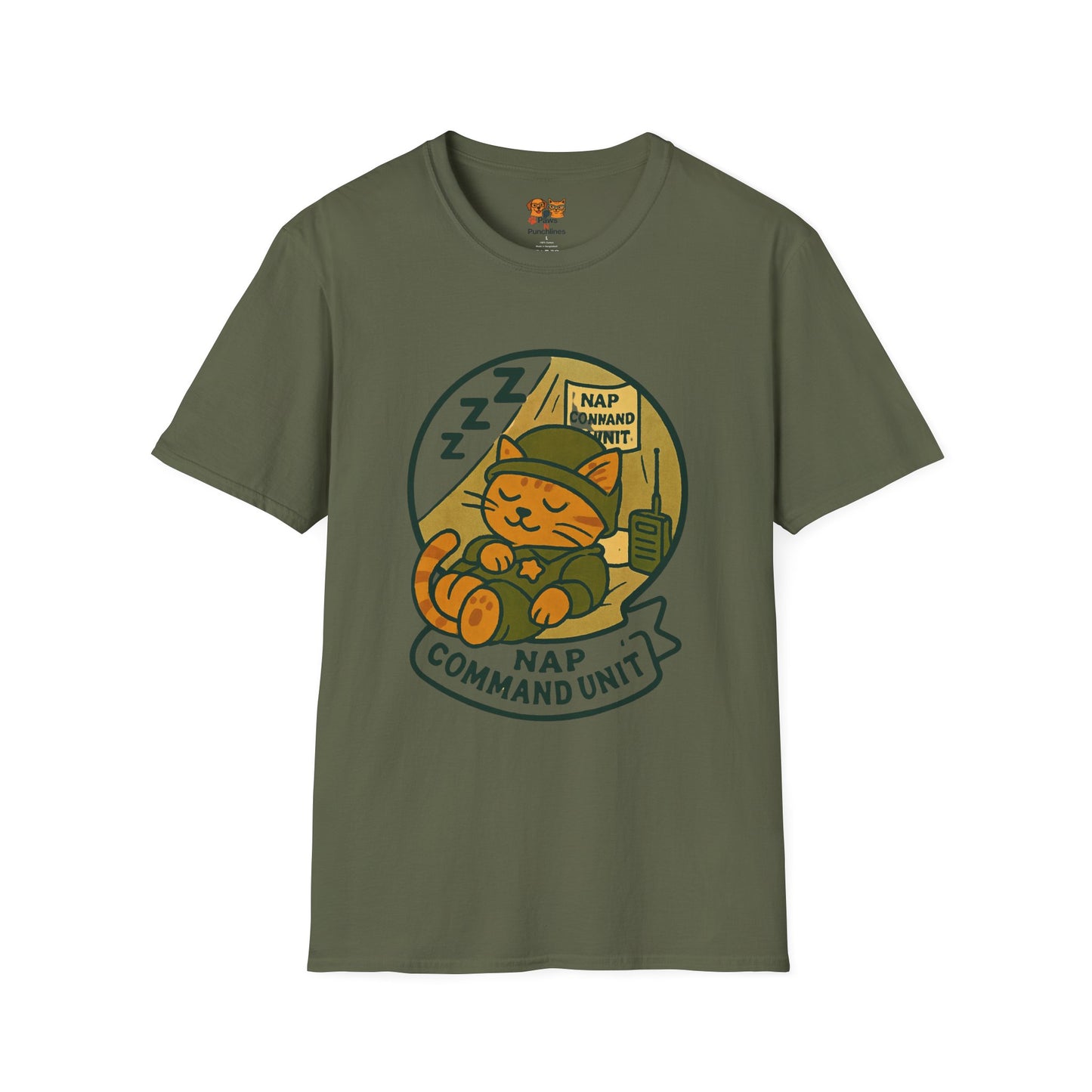 Nap Command Unit T-Shirt — Cute Sleeping Cat Military Patch Tee