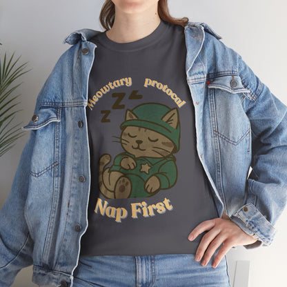 Nap First Cat T-Shirt — Cute Sleeping Kitten Graphic Tee