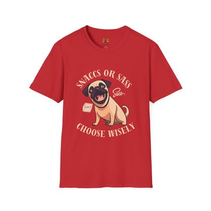 Snaccs Or Sass Pug  T-Shirt