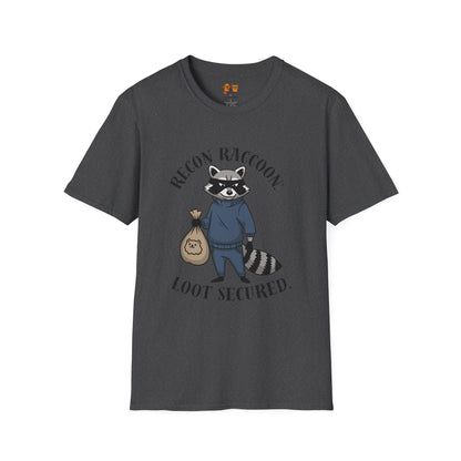 Recon Raccoon T-Shirt — "Loot Secured" Cute Thief Raccoon Graphic Tee