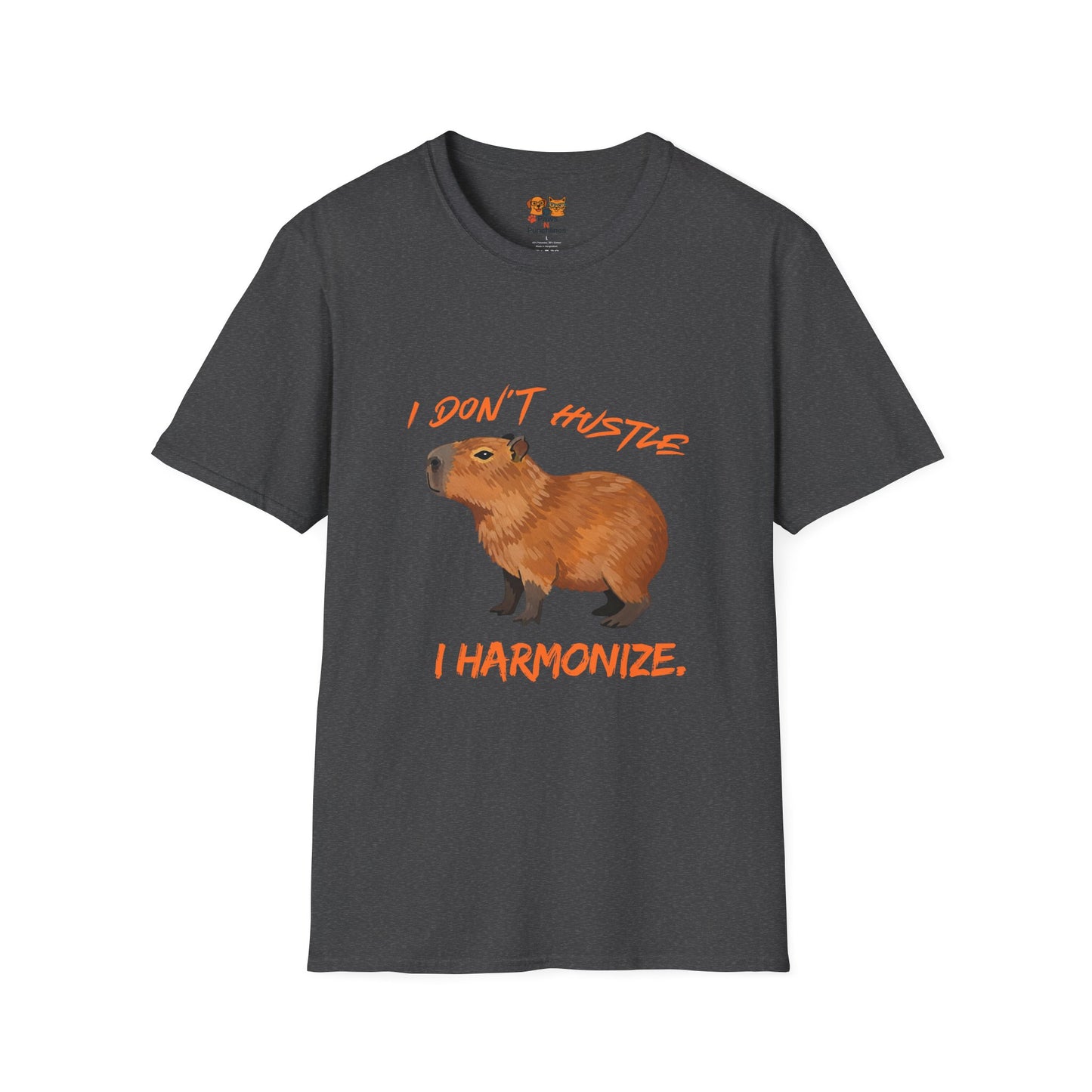 Capybara T-Shirt — "I Don't Hustle, I Harmonize" Cute Animal Graphic Tee