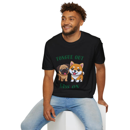 Tongue Out Sass On T-Shirt — Cute Pug & Shiba Inu Graphic Tee