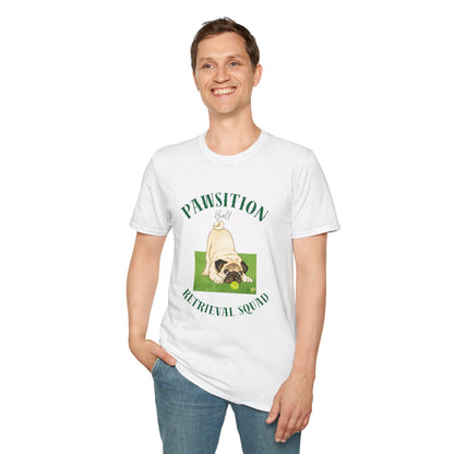 Pawsition Retrieval Squad T-Shirt — Cute Pug Dog Graphic Tee