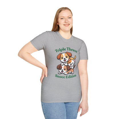 Triple Threat Snacc Edition T-Shirt — Cute Trio Puppy Graphic Tee