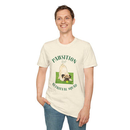 Pawsition Retrieval Squad T-Shirt — Cute Pug Dog Graphic Tee