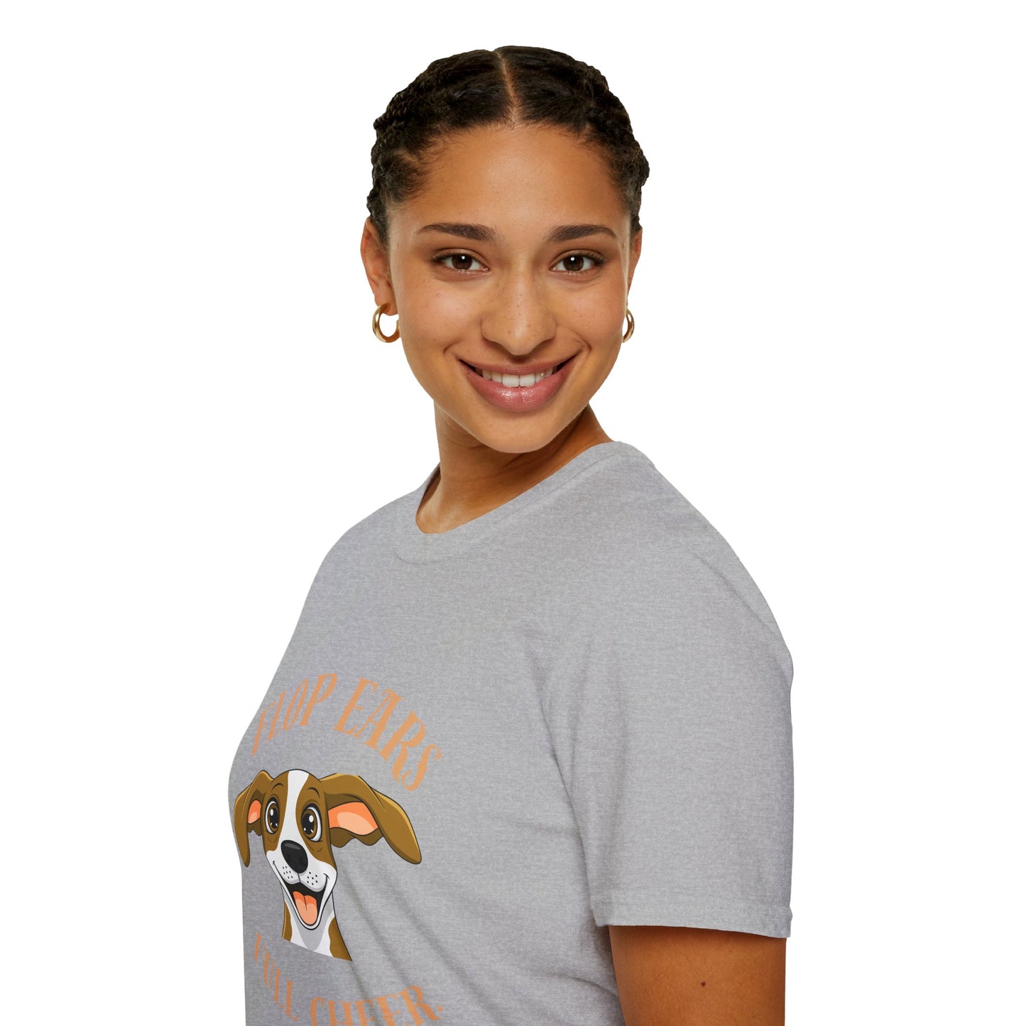 Flop Ears Full Cheer Dog T-Shirt — Cute Happy Pup Graphic Tee