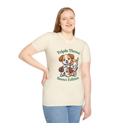 Triple Threat Snacc Edition T-Shirt – Cute Puppy & Kitten Stack Graphic Shirt