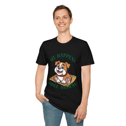 “Sit Happens, Smile Anyway” — Funny Bulldog Graphic Tee