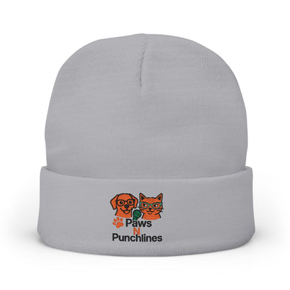 Paws & Punchlines Embroidered Knit Beanie — Cute Dog & Cat Winter Hat