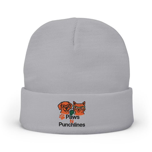 Paws & Punchlines Embroidered Knit Beanie — Cute Dog & Cat Winter Hat