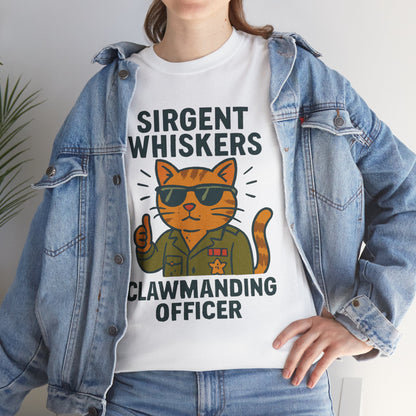 Sirgent Whiskers "Clawmanding Officer" Cat Tee