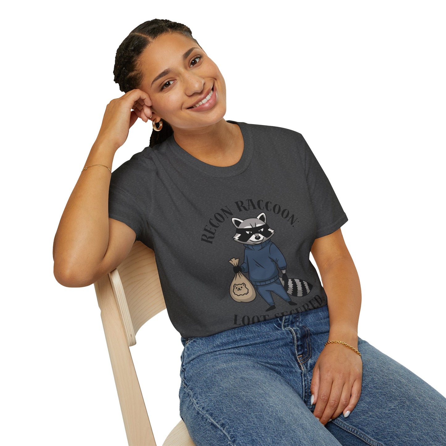 Recon Raccoon T-Shirt — "Loot Secured" Cute Thief Raccoon Graphic Tee