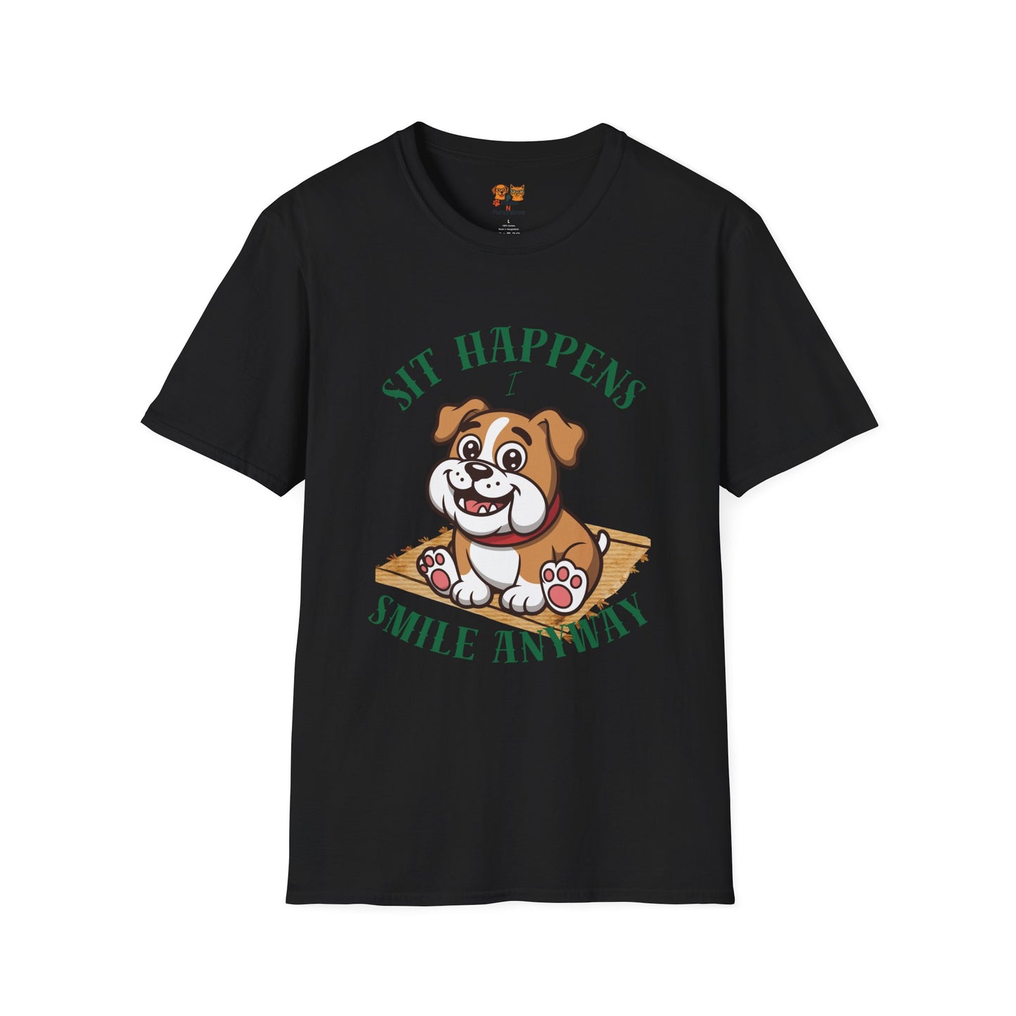 “Sit Happens, Smile Anyway” — Funny Bulldog Graphic Tee
