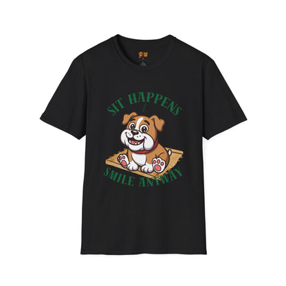 “Sit Happens, Smile Anyway” — Funny Bulldog Graphic Tee