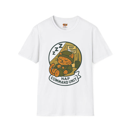 Nap Command Unit T-Shirt — Cute Sleeping Cat Military Patch Tee