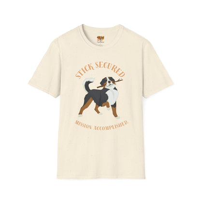 Stick Secured Dog T-Shirt — "Mission Accomplished" Graphic Tee
