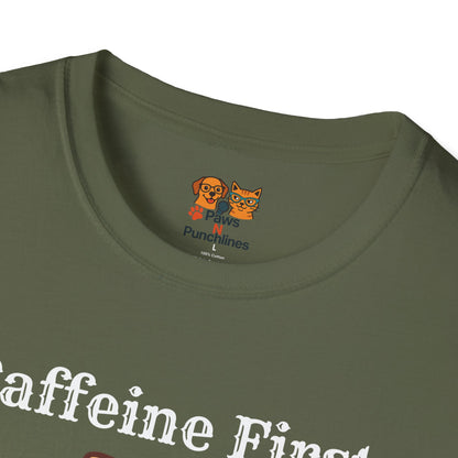Caffeine First Cattitude Later, Cat Coffee T-Shirt
