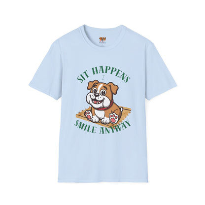 “Sit Happens, Smile Anyway” — Funny Bulldog Graphic Tee