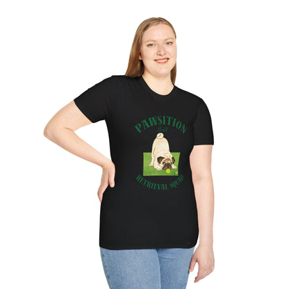 Pawsition Retrieval Squad T-Shirt — Cute Pug Dog Graphic Tee