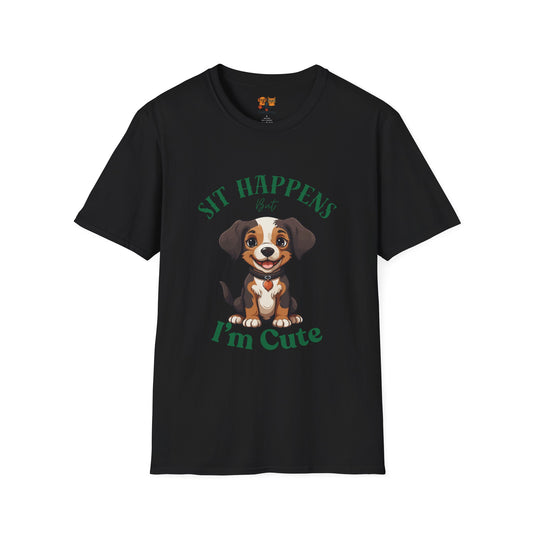 “Shit Happens I’m Cute” Puppy Graphic T-Shirt